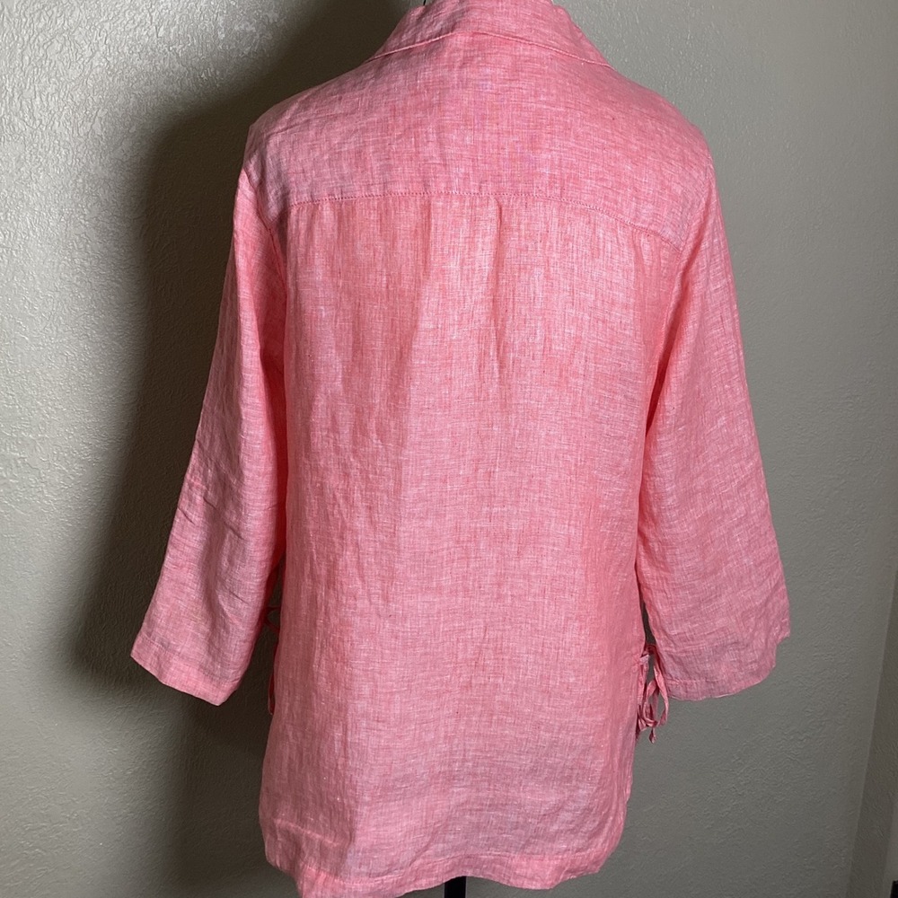 Sigrid Olsen Women's Coral Pink 100% Linen Split Neck Tunic Top, Side Ties Small - Picture 4 of 7